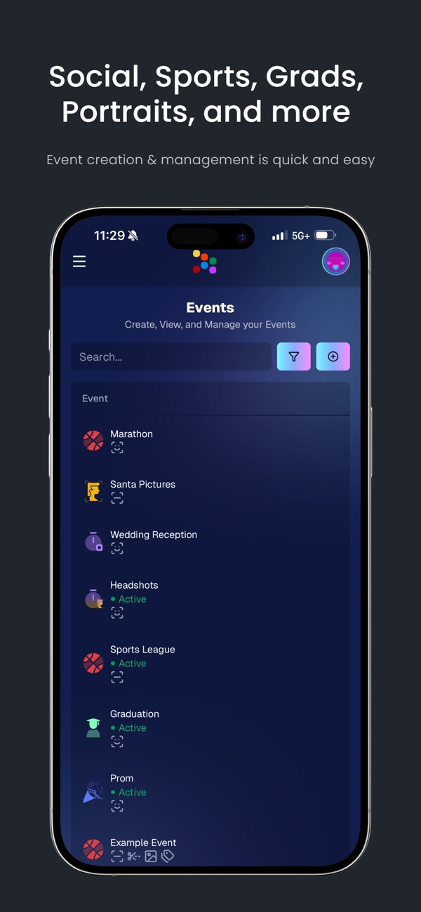 Dashboard event management screen from the App Store